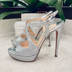 PRADA SILVER GLITTER STRAP PLATFORM SHOES
